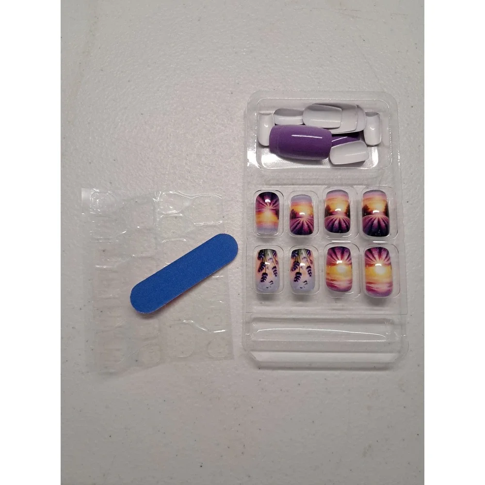 Nails Professional 24pc Press On Nails Sunset Lavender Field‎ DIY Manicure Kit